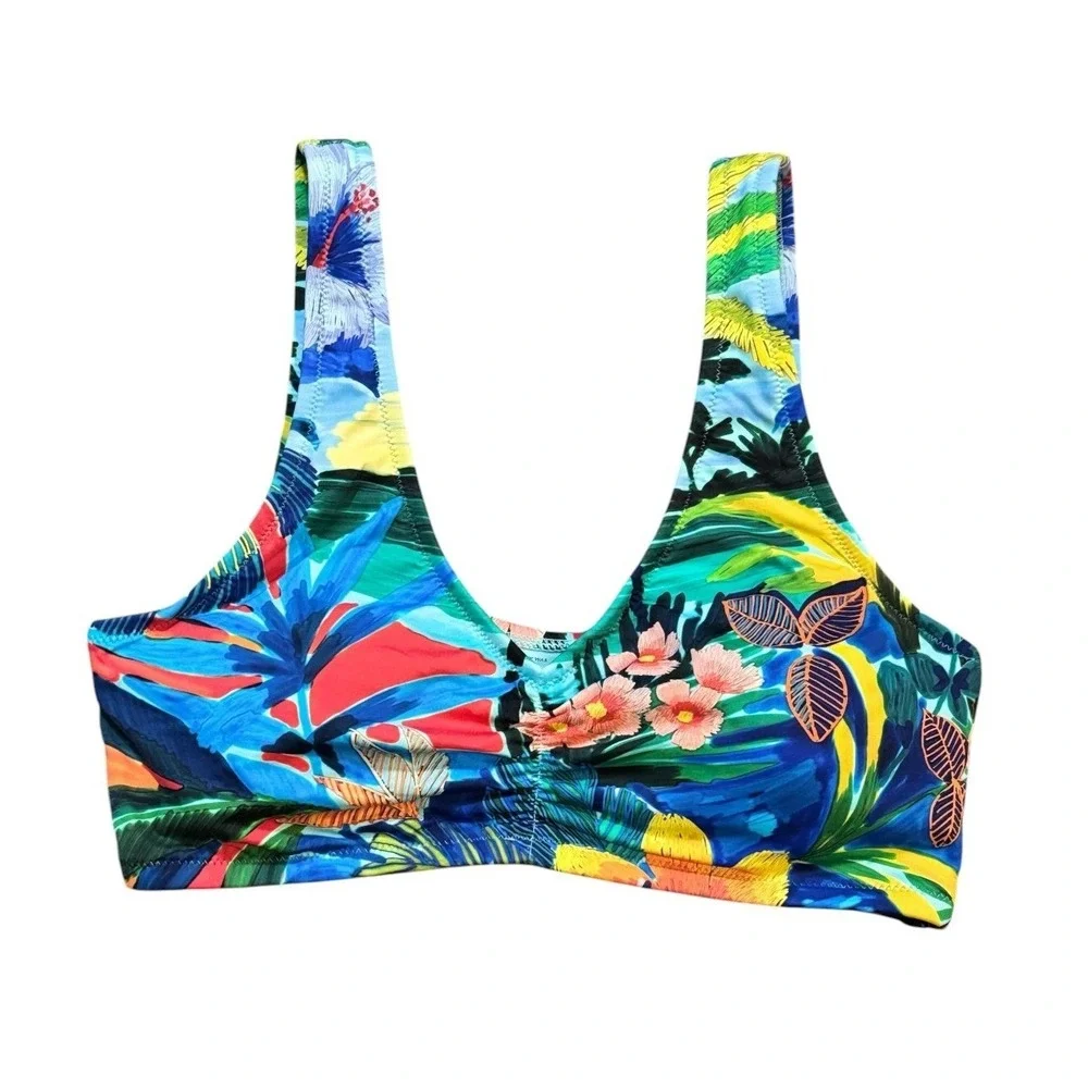Johnny Was Womens Ruched Bikini Top S Multi Paradis Tropical Resort wear NWT